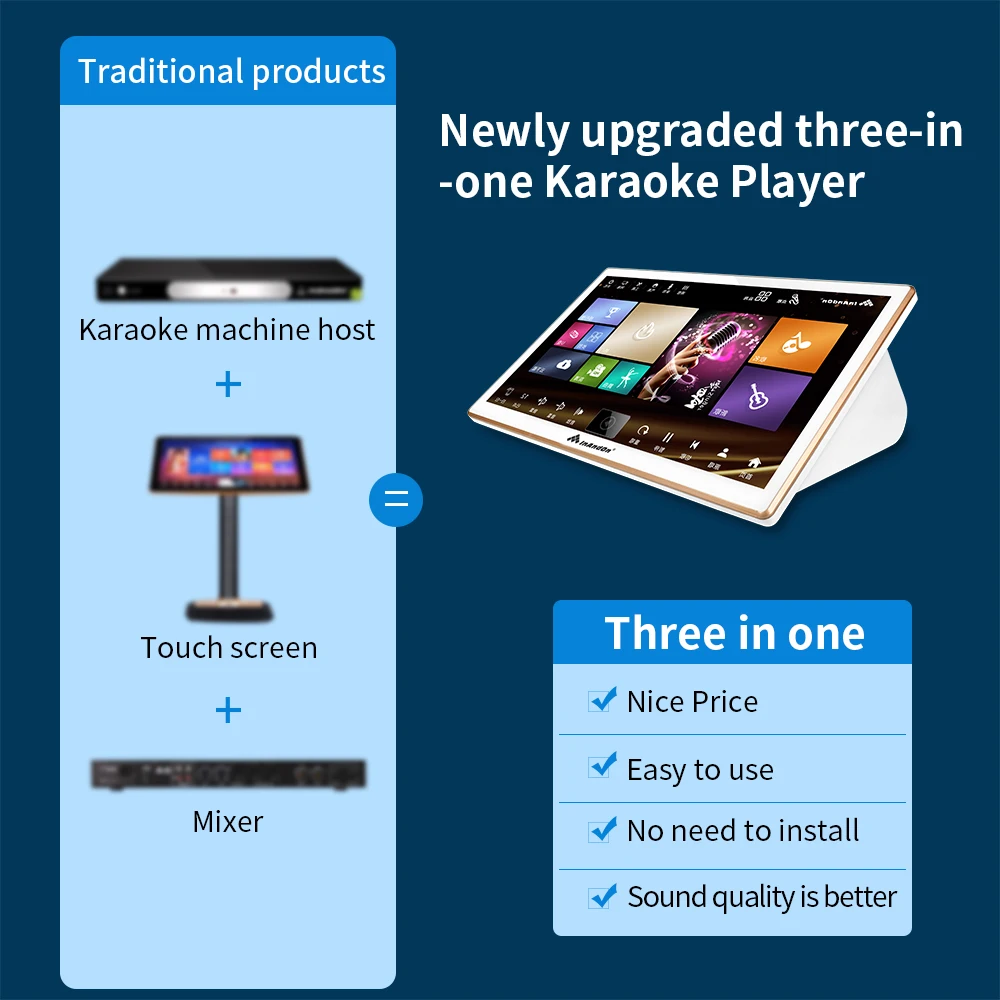 Portable Singing Machine Karaoke Set 18.5' Three In One InAndOn Karaoke System 4TB Wifi Home KTV JukeBox Chinese Karaoke Player