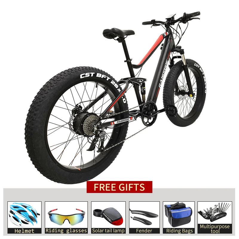 RANDRIDE Stock Mountain Bike 1000W 17ah 26*4.0Fat bike 26 inch 1000watt Electric Bike for LCD Display with USB Urban Gears Ebike