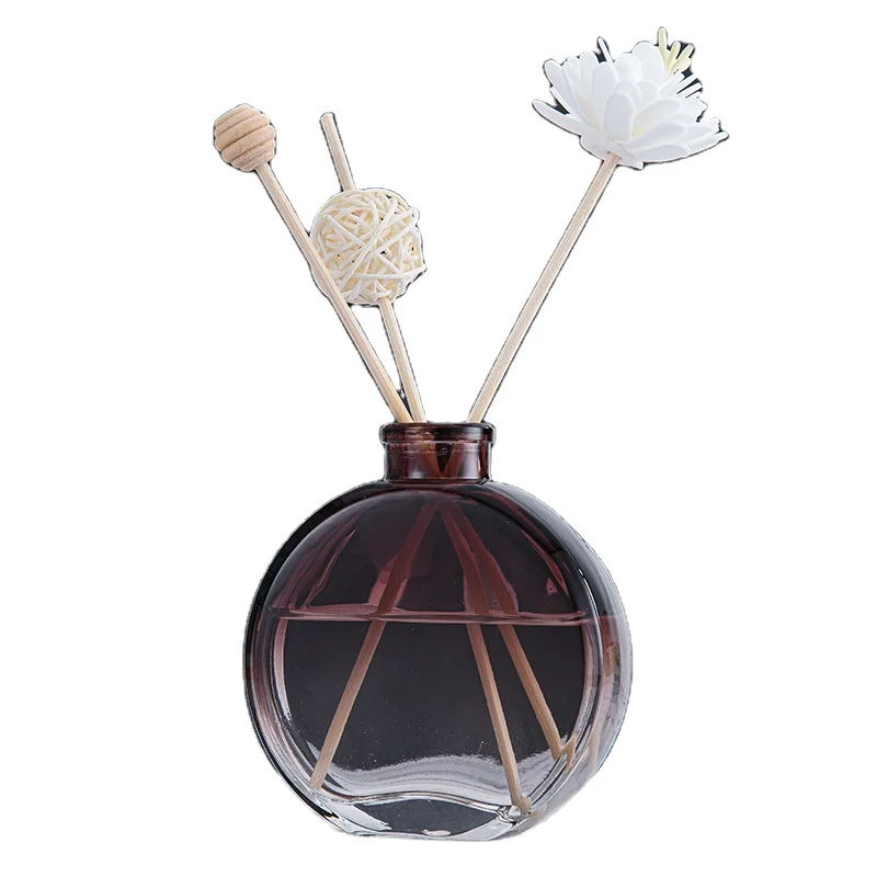 Aroma Glass Bottle Flat Diffuser Home Use Reed Diffuser Bottle Diffuser Glass Bottle with Artificial Flowers 150ml