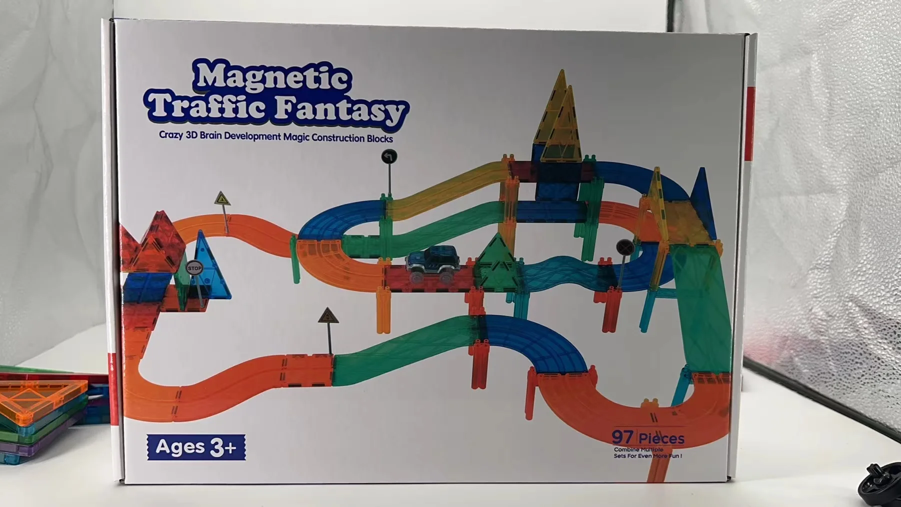 2024 Best Selling Factory Price Colorful Magnetic Tiles Set Race Track Car Magnet Building Block Toy for Kids