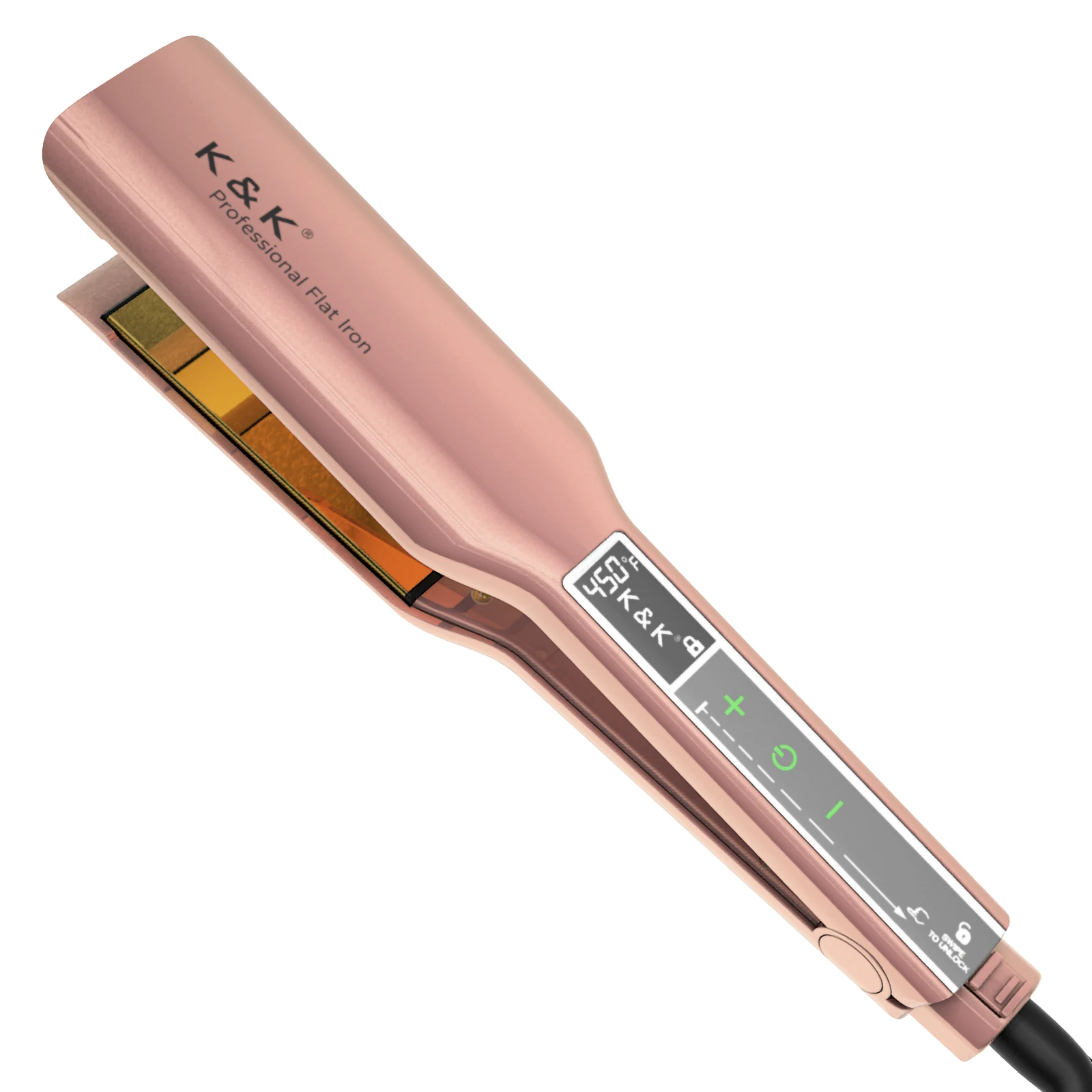 Professional Salon Hair Straightener LCD Display Titanium and Ceramic Plate Gold Iron Material Prevents Damage for Cabello