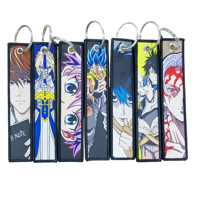 Custom DemonSlayer Woven Logo Jet Tag KeyChain Sublimation Fabric Keychain Anime Embroidery Key Tags for Motorcycle Car