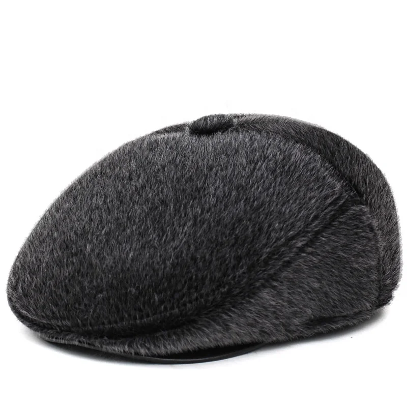 MIO Autumn and Winter Old Man Hat Imitation Mink Beret Senior Duck Tongue Fur Ivy