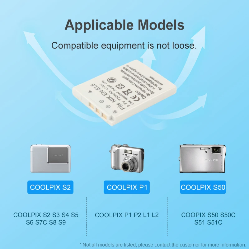 EN-EL8 Rechargeable Li-ion Battery ENEL8 Digital Battery Pack for Nikon Coolpix P1 P2 S2 S3 S5 S50 S51 S52 Cameras