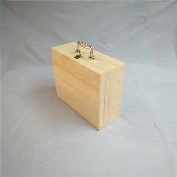 Wooden Storage Box with Hinged Lid and Handle Wooden Suitcase Unfinished Decorative Keepsake Case Wood Memory Box with Latches