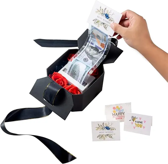 Money Pull Box for Cash Gift, Money Roll Christmas Gift Box with Flower