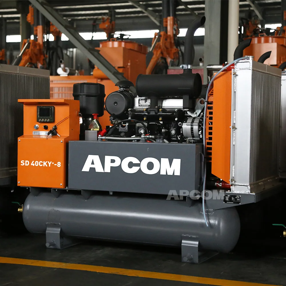 APCOM SD 40CKY-8 mobile diesel screw air compressor 185cfm 185 cfm 5m3 8bar 116psi diesel compressors
