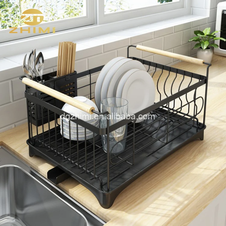 Metal Cup Glass Drainer Storage Dish Dryer Tray Rack With Kitchen Utensil Holder