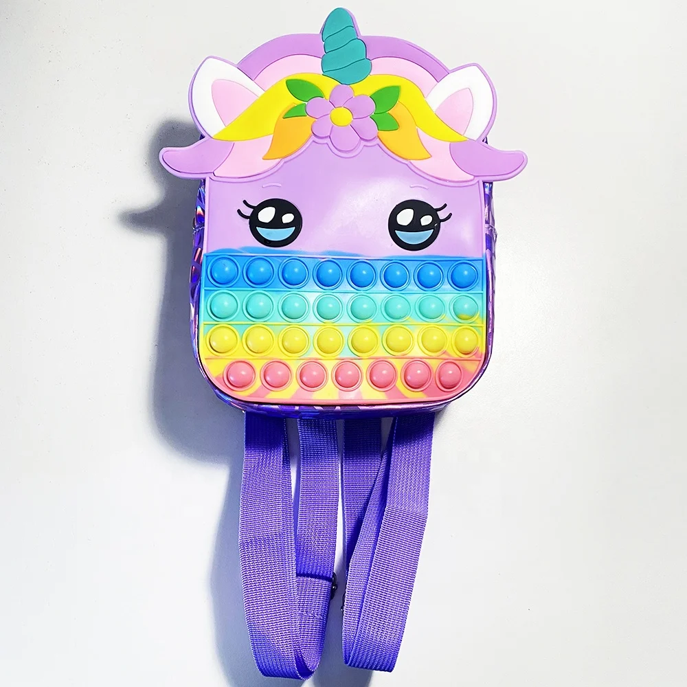 new purple Pop Unicorn Silicone Backpack Stress Reliever fidget Bubble Sensory  Fidget Toys unicorn pop school bag