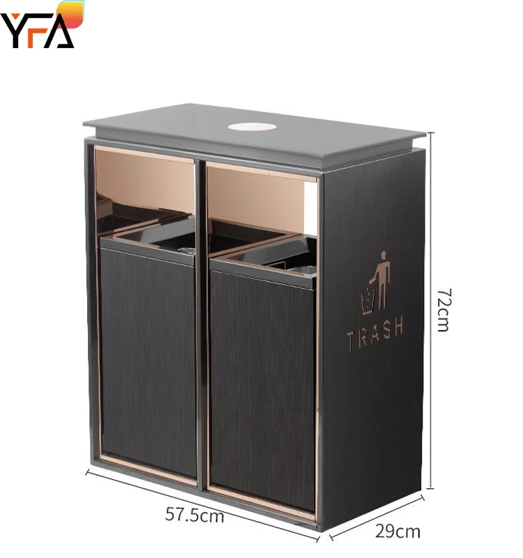 Large hotel lobby stainless steel trash can,2 compartment classification Storage buckets,with slide rail,galvanized inner barrel