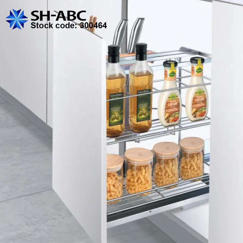 Flat stainless steel wire chrome plating coating multifunction spice basket set for kitchen