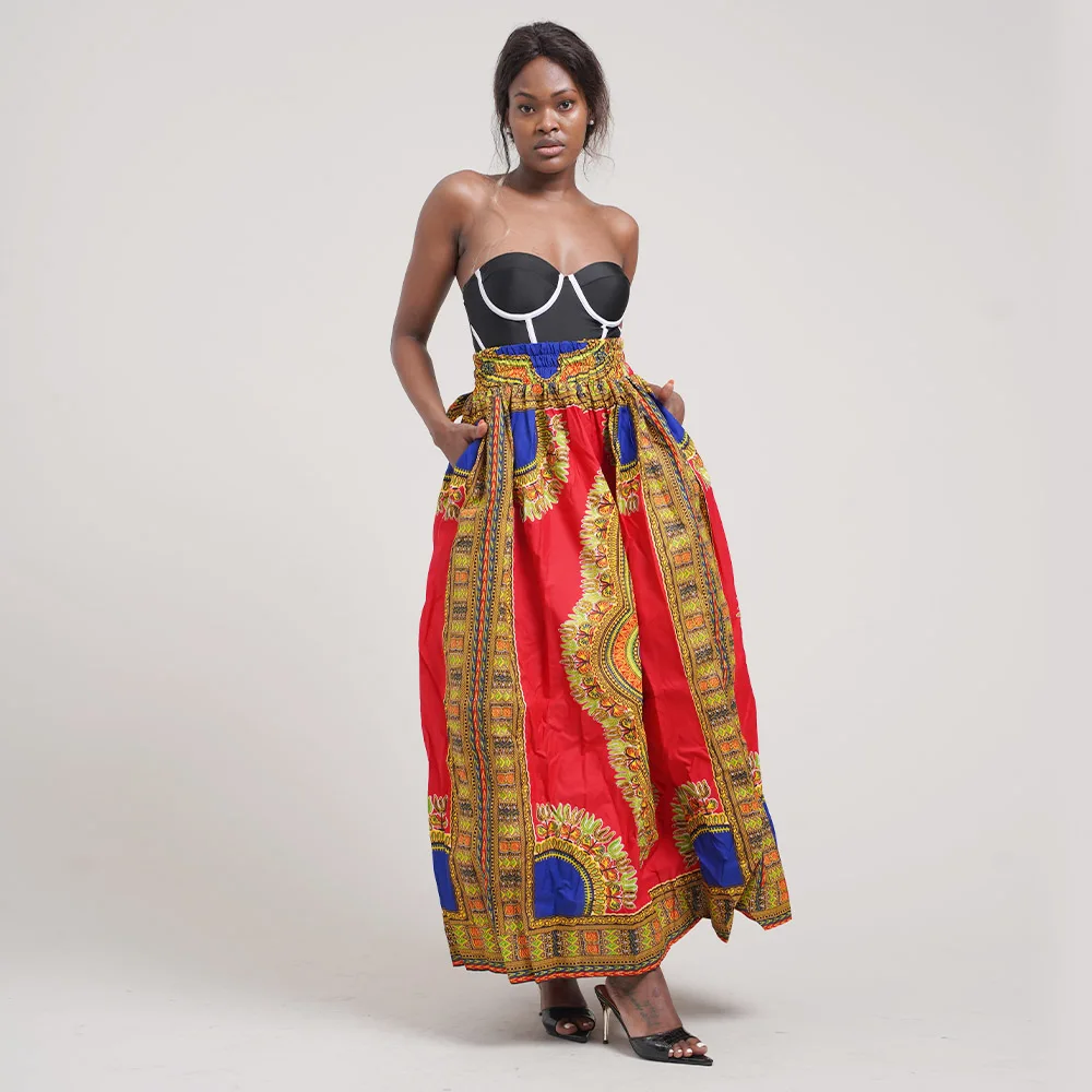 High Quality Shenbolen Brand Design Ankara Design Maxi Dresses Red Colorful Skirt