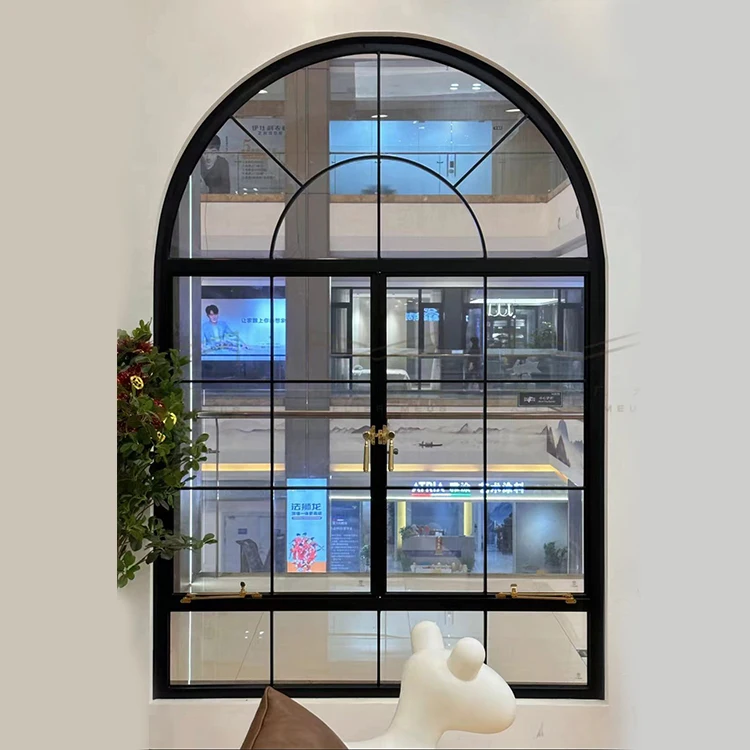 New Trend Arched Black French Frameless Double Hung Sliding Doors Aluminum Doors And Windows