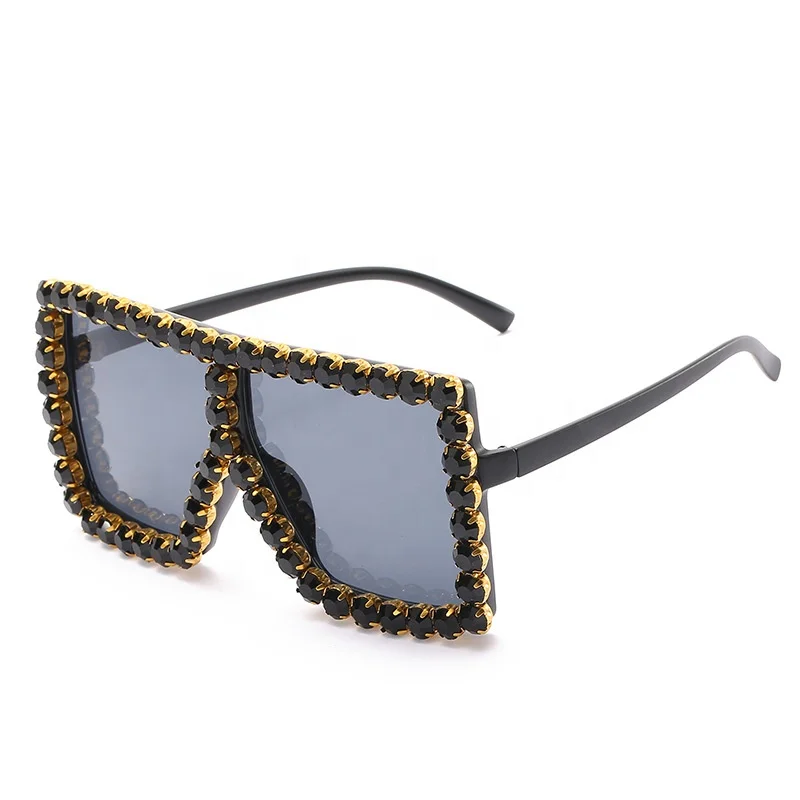 SUNBORRY Fashion Custom LOGO PC Big Frame Oversized Women Lady Retro Diamond Bling Shades Sunglasses