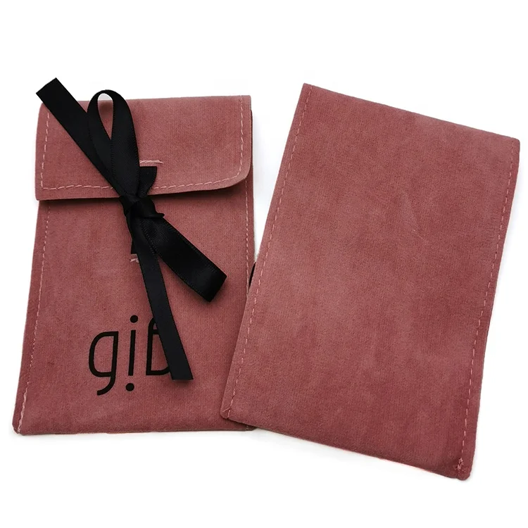 
Custom Logo Printed Velvet Jewelry Pouch Velvet Dust Bag Fashion Bow Decoration Suede Pouch Bag 