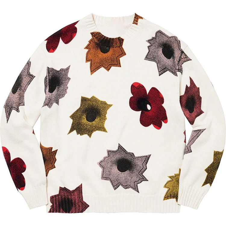 OEM Free Sample Custom Logo Sweater Manufacturer Thick Intarsia Pattern Knit Jacquard Sweater Men