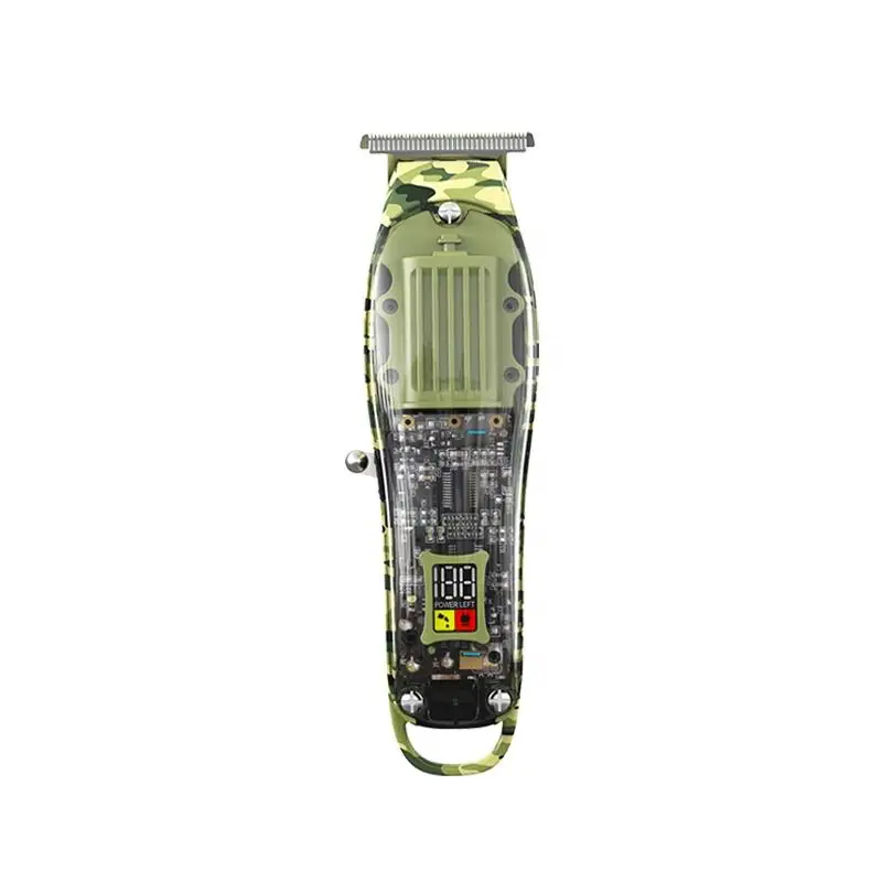 Green Transparent Style Kemei KM-1928 LCD Digital Display Waterproof Hair Trimmers & Clippers Usb Charging