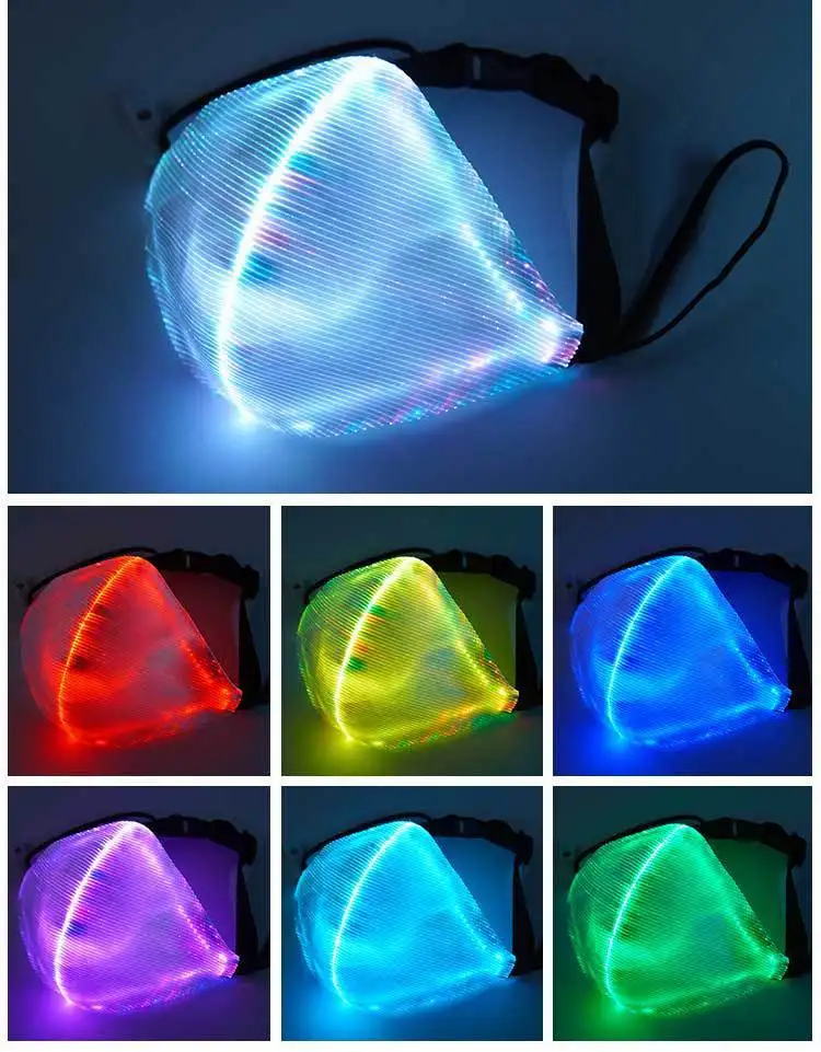 Christmas Party Masquerade Light Up Multicolor Fashion Luminous Face Mask Led Fiber Optic Face Mask For Concert Bar Gift