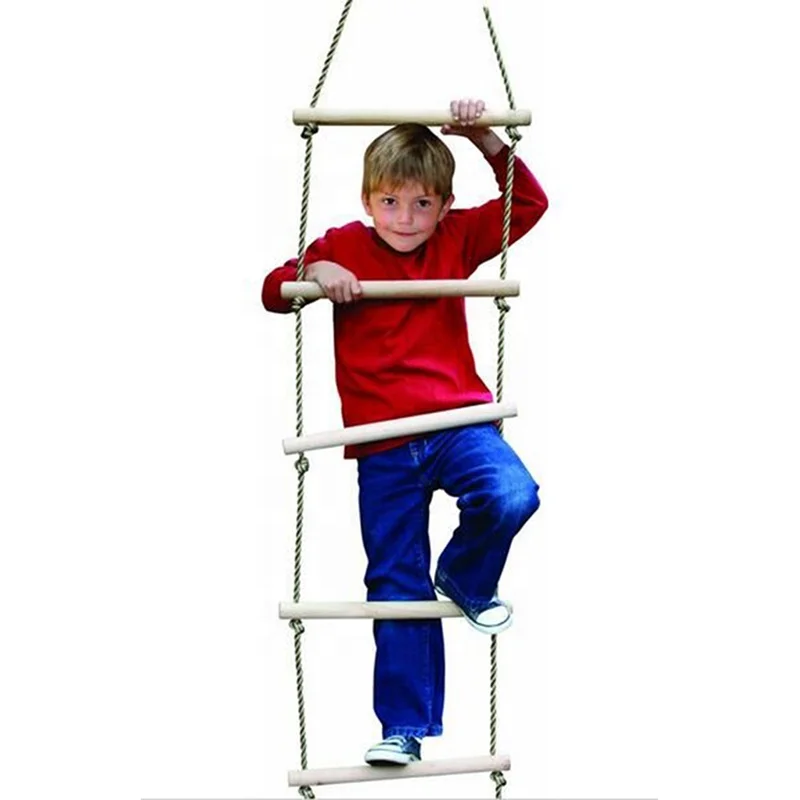 Children outdoor Wooden Climbing Rope ladder with 5 rungs