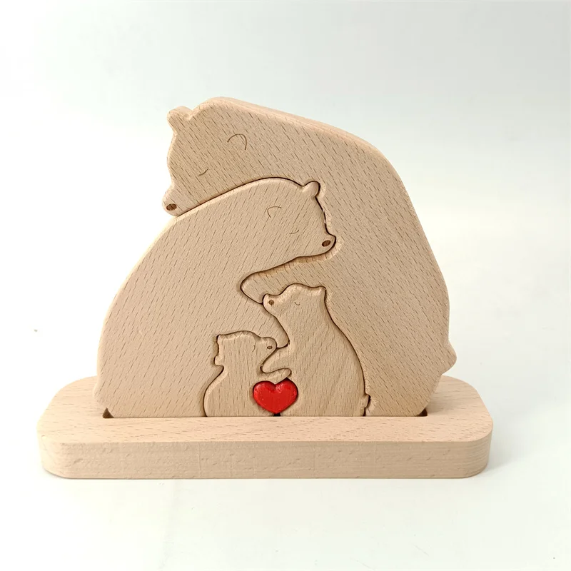 Custom Engraved Family Name Wooden Bear Family Puzzle Keepsake Gift Wooden Animal Family Puzzle for Parents