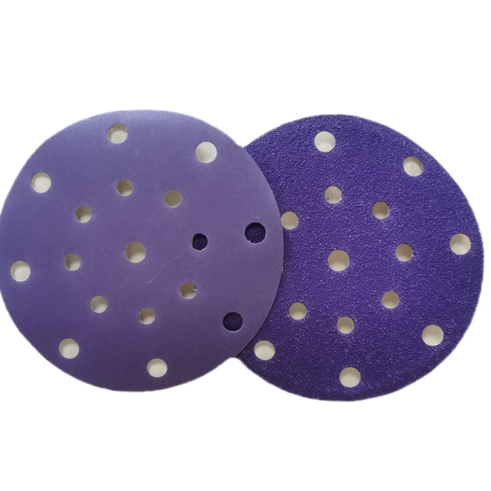 17 Holes 125mm 5 Inch Hook And Loop Purple Ceramic Sand Paper Abrasive Sanding Disc For Car Body- Automobile Refinishing