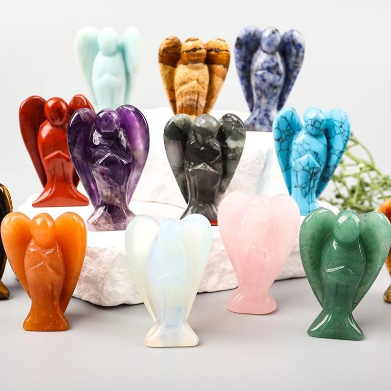 Hand-Carved Glass Statue Natural Stone Jade Mini Animal Healing Souvenir Crystal Craft Opalite Angel Feng Shui Home Decor Trophy