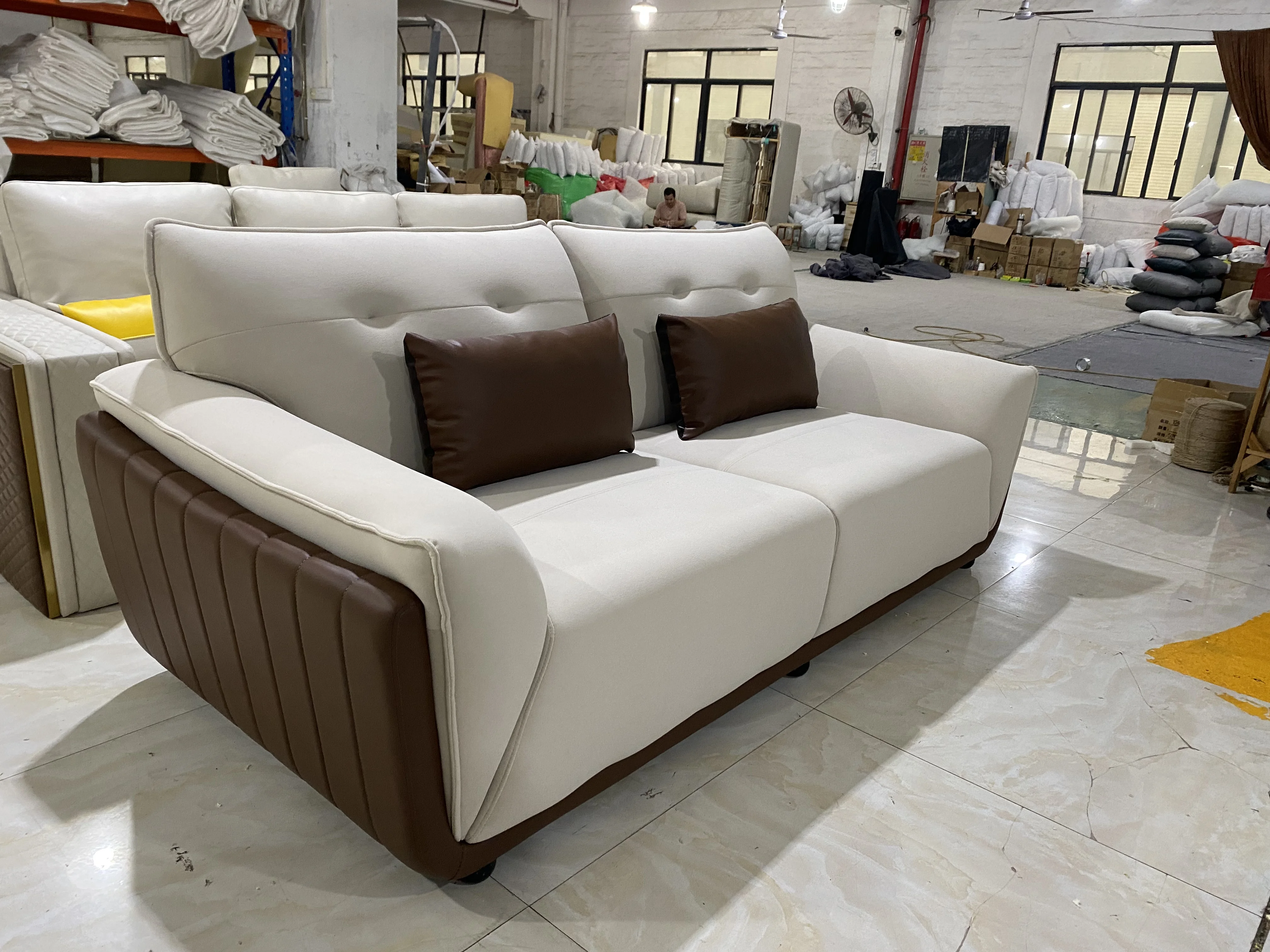 Light luxury minimalist modular sectional sofa 3 seater straight row corner technology leather cream sofa living room furniture