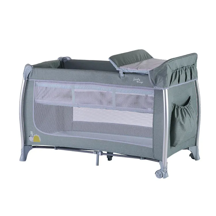 OEM ODM Wholesale Metal Baby Cot Bed Portable Baby Playpen with Removable Selected Aluminum Feet Tube Outside