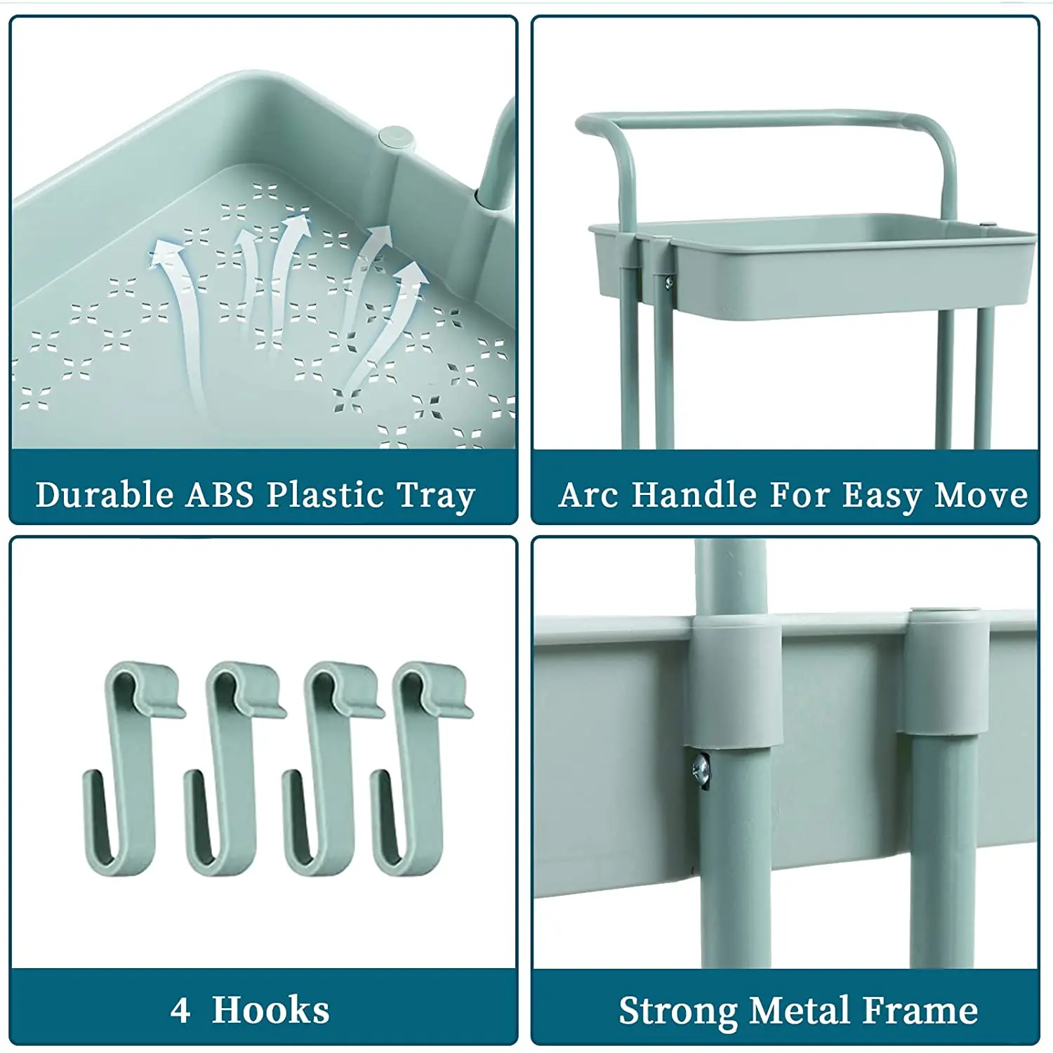 Vonssen 3 Tier Rolling Utility Cart with Wheels for Library