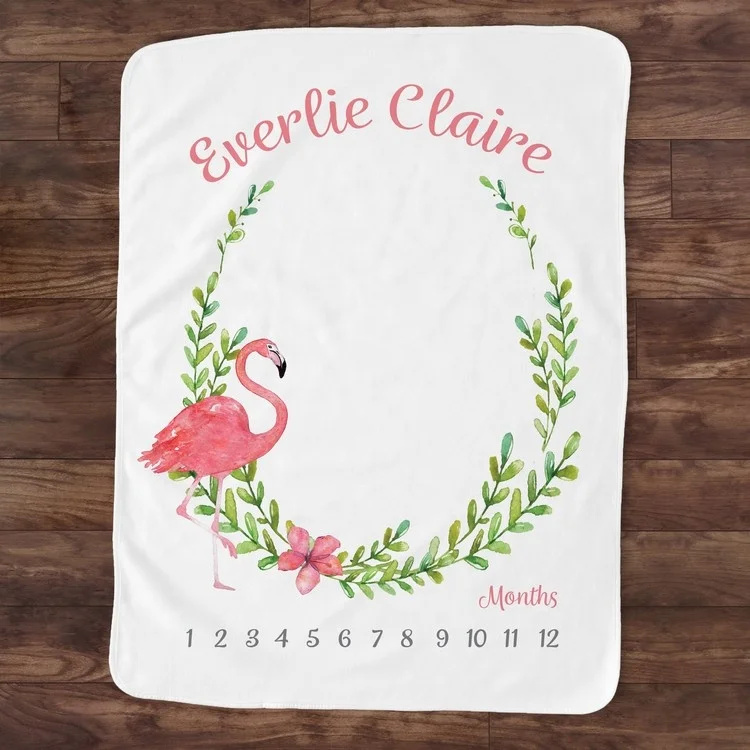 
Rectangular 100% polyester printed flamingo elephant newborn monthly milestone baby blanket 