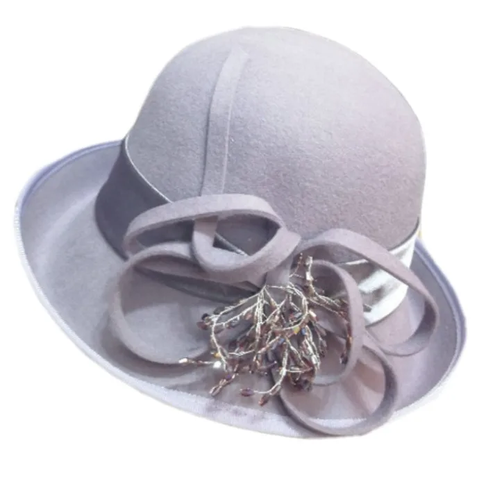 2019 new hot sell 100% Wool Felt Cloche Bucket Bowler Hat Wedding Hats Winter Women Church Hats wide upturn brim