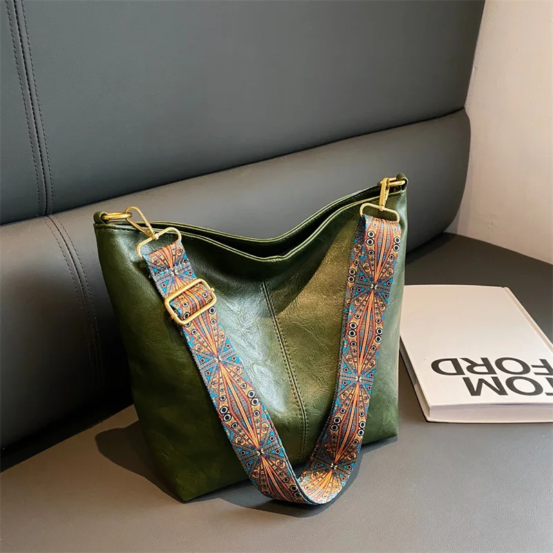 Hobo Medium Vintage Snap Button Crossbody Geometric Strap Large Capacity Shoulder PU leather Bag Woman Handbag