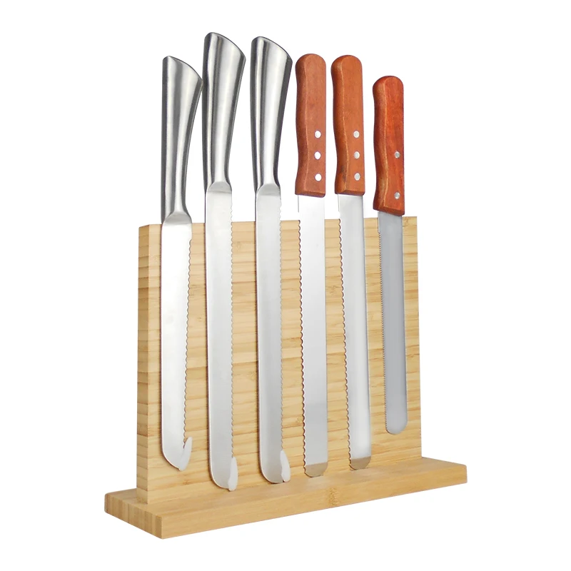 Double Sided  Bamboo Knife Block Magnetic Universal Knives Holder Bamboo Knife Stand For Kitchen Accessories Organizer