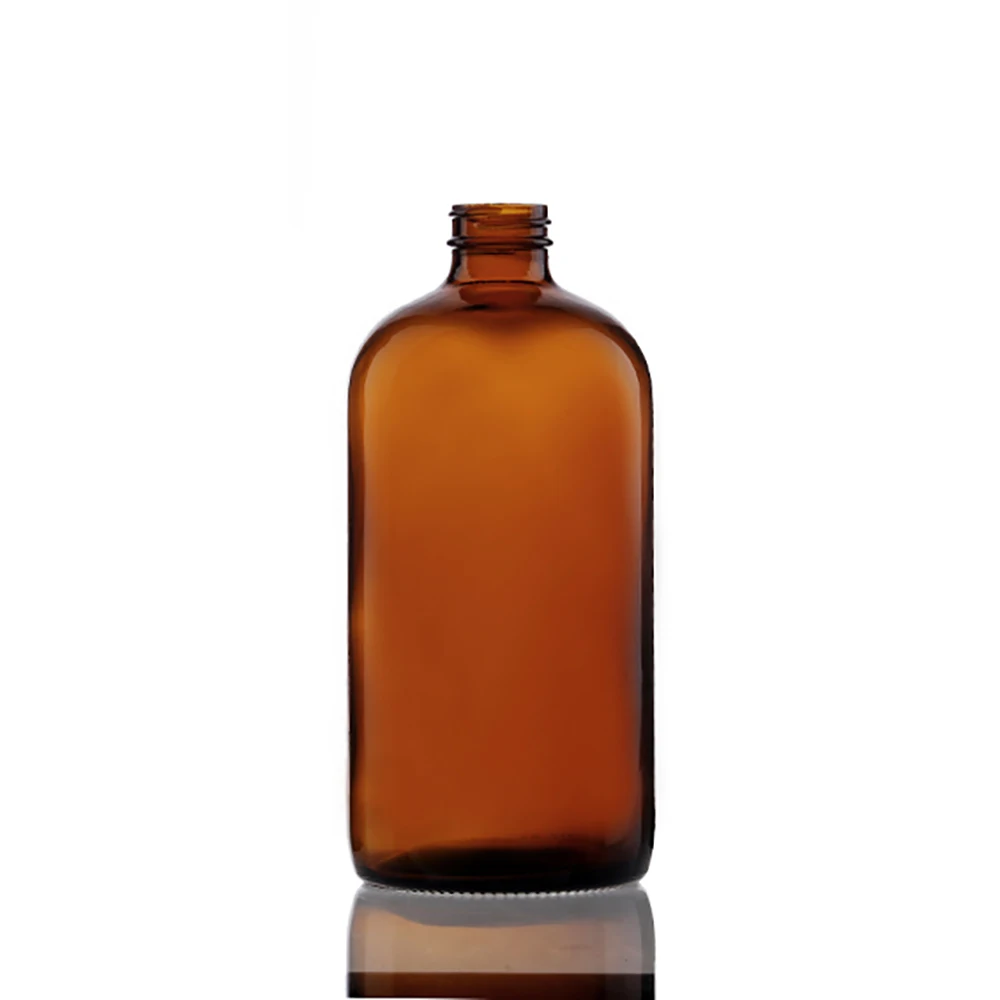 16 OZ Amber Boston Round Glass Bottle Beverage Water Glass Bottle With Screw Cap