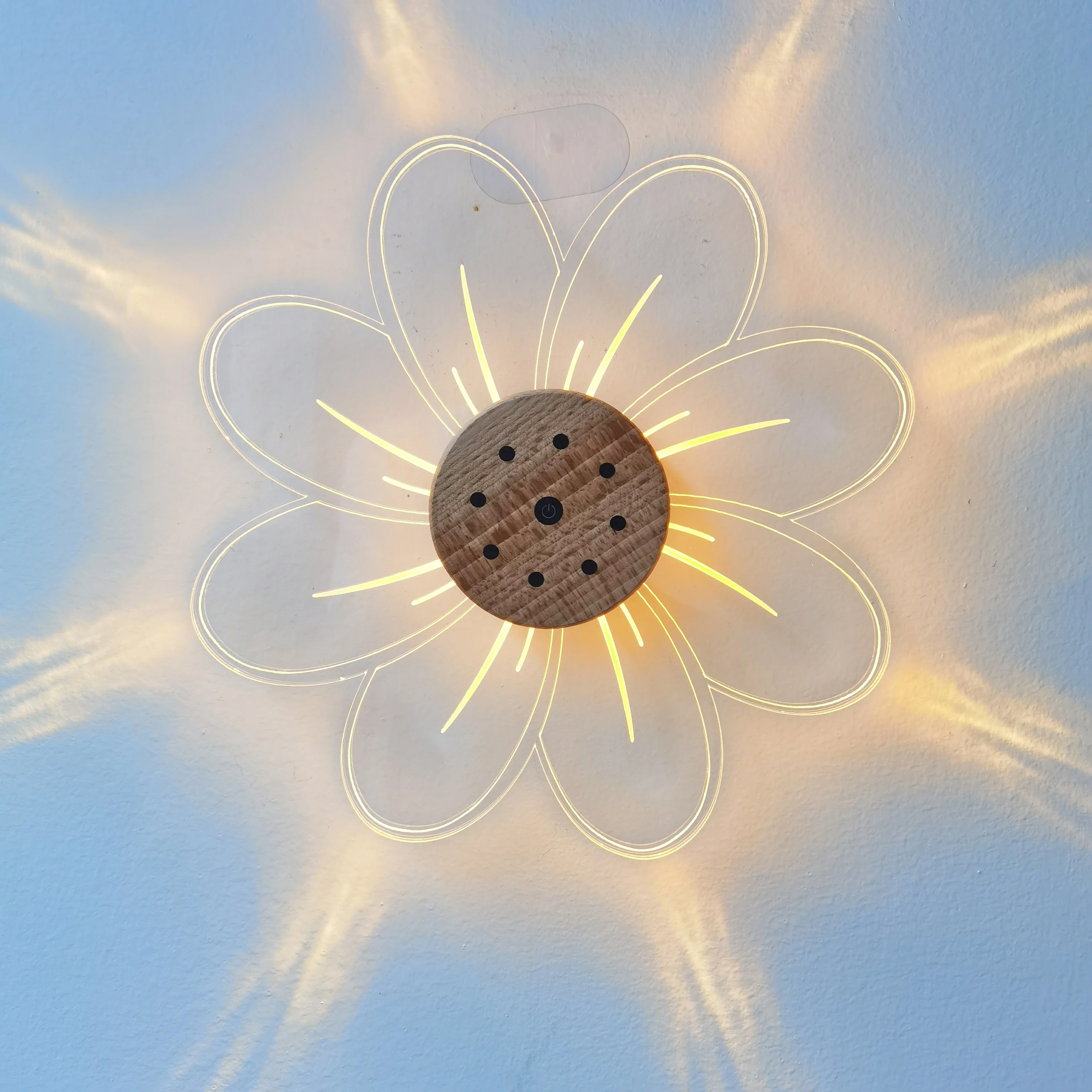 Flower Acrylic Decorative Wall Light Touch Remote Control Dimmable Nursery Wall Decor With Light 4 Step Timing Function