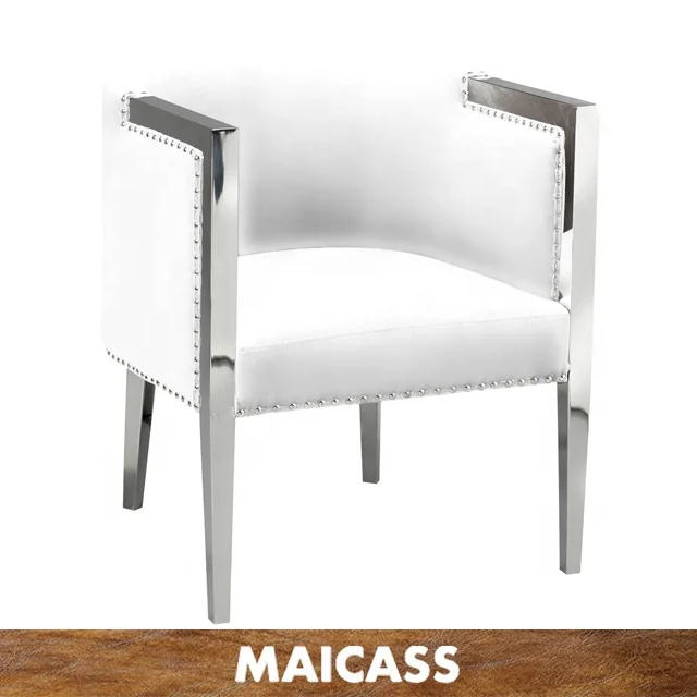 
White Leatherette Metal Shiny Frame Dining Chair 