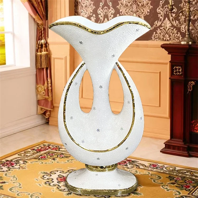 wholesale modern luxury tall big large floor vase gold white flower pot set