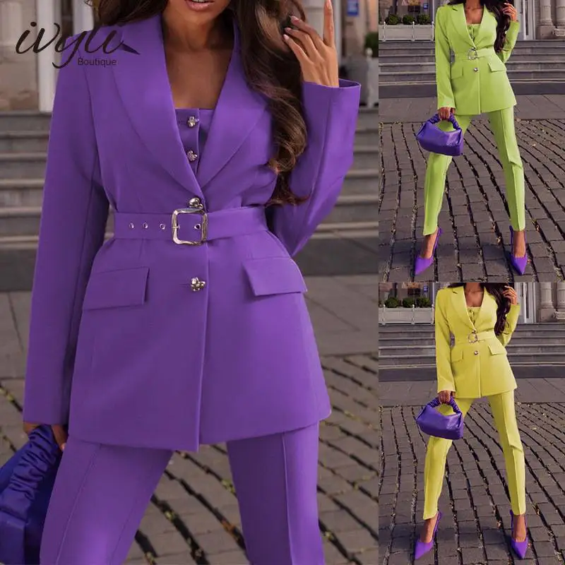 2022 Femme Formal Jacket & Trousers Office Lady Outfits Autumn Women 3 Pieces set Blazer Coat & Pants Suit Sets
