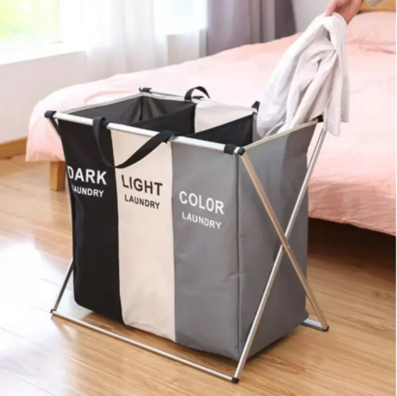 Foldable Landry Hamper Laundry Basket 3 Compartments Oxford Fabric Waterproof Foldable Laundry Basket bag for Dirty Clothes