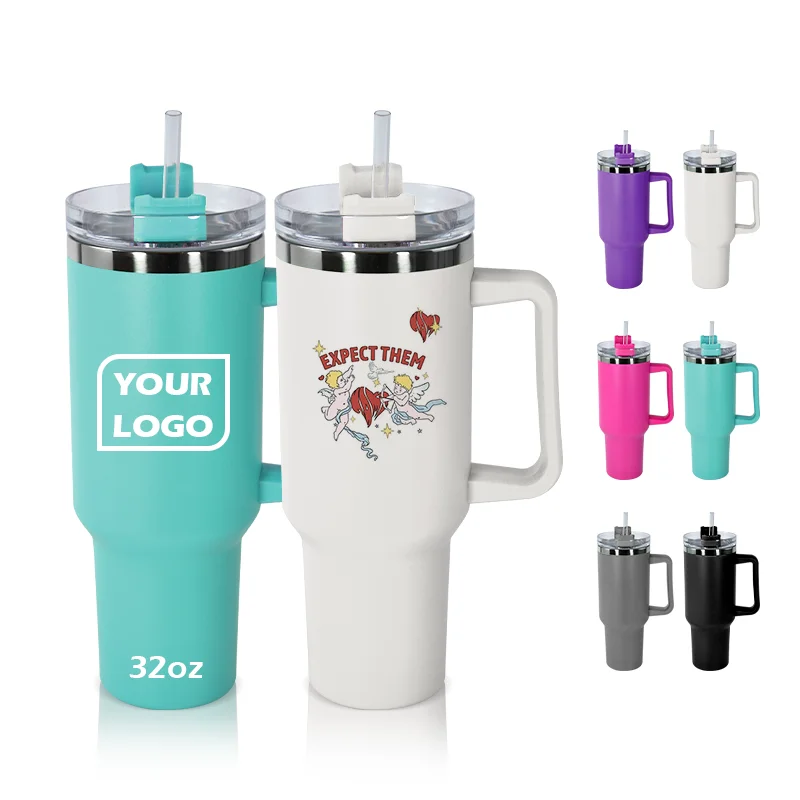 US Warehouse stocked H1.0 40oz Powder coated travel mug with handle Stainless Steel 40 oz Tumbler mix 6colors, 12pcs/ctn