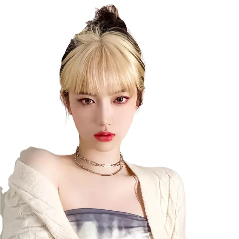 Natural Hair Bangs Wig Female Net red Jennie the Same Golden Blonde Bangs Dyed Patch One Generation Transparent hd Full Lace