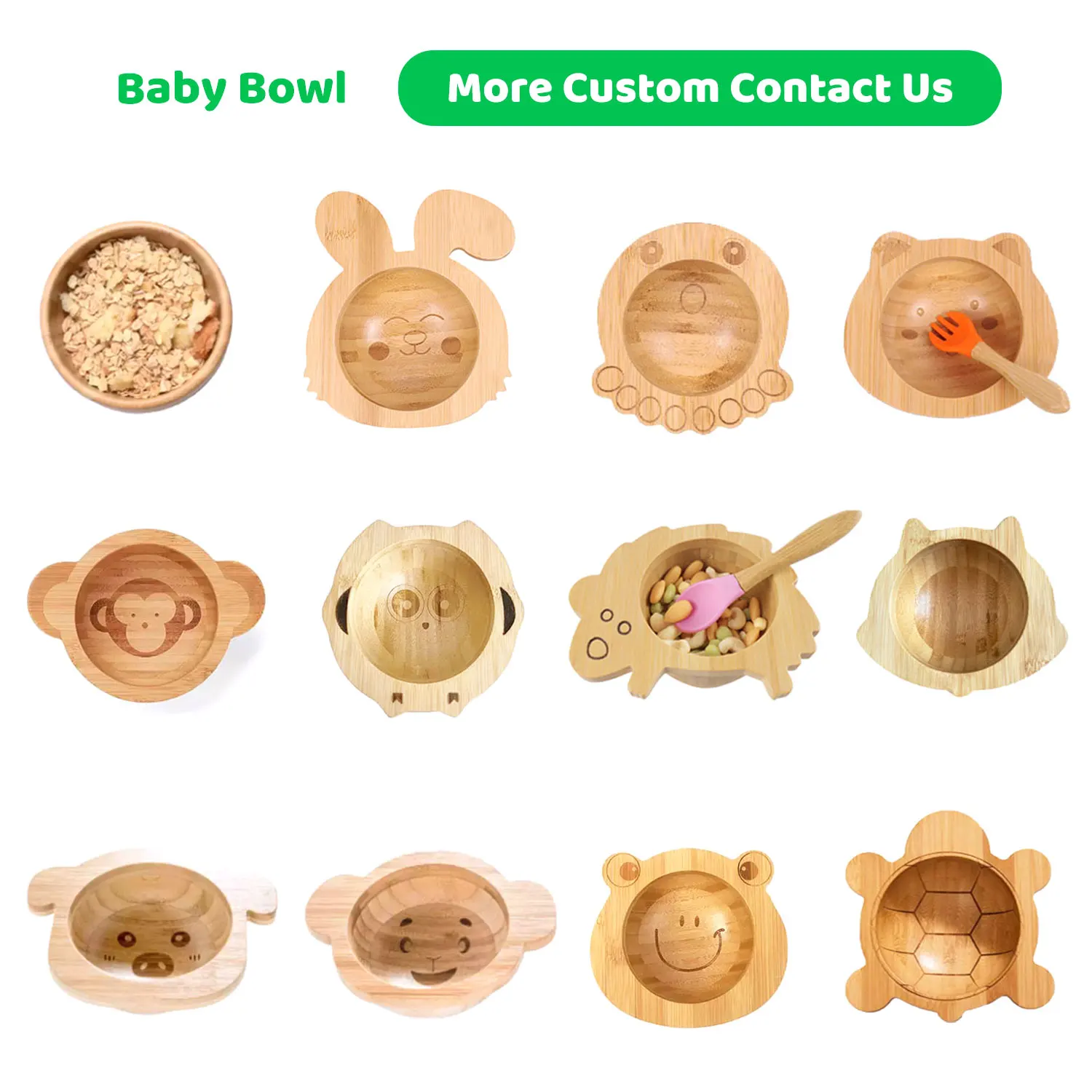 Custom Logo Dinner Plates Fox Sheep Rabbit Elephant Monkey lion Koala Shape Kids Bamboo Animal Baby Plate