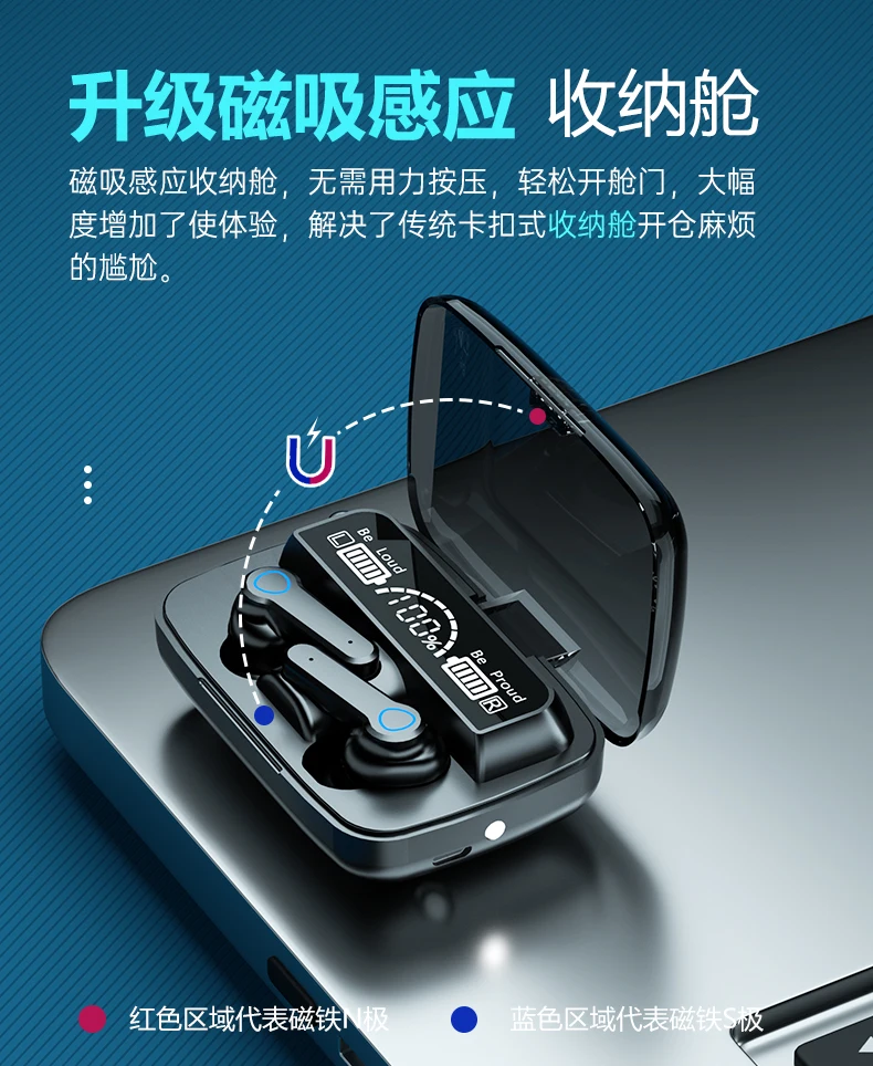 M19 TWS Wireless Earphone  Earbuds With Mic Flashlight True BT 5.1 Wireless Headset for Phones