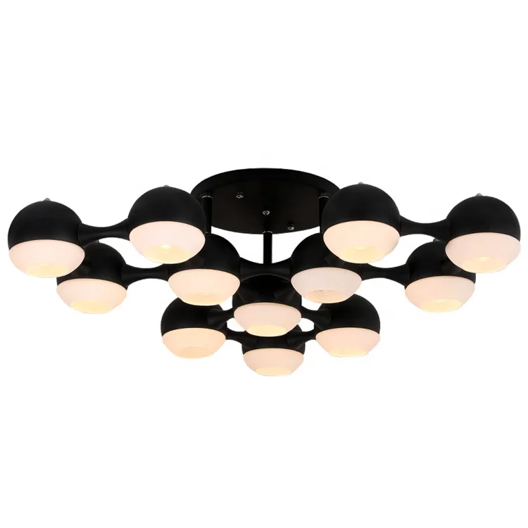 Black Chrome Glass Shade 6 Lights Chandeliers Ceiling Lights Lighting Modern Chandelier