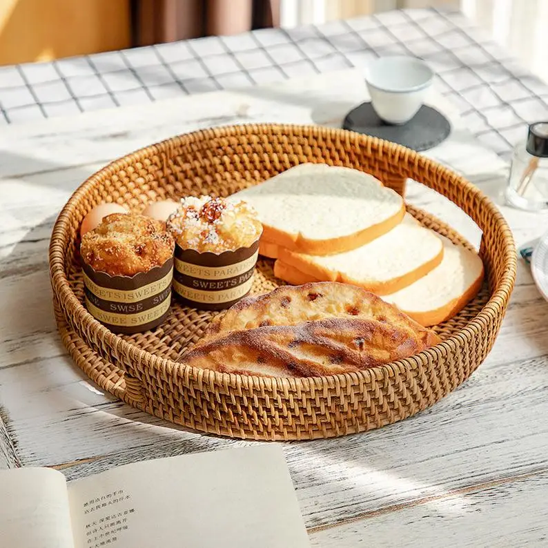 High Quality Rattan Serving Trays/ Natural Eco Friendly Rattan Wicker Handwoven Food Serving Trays