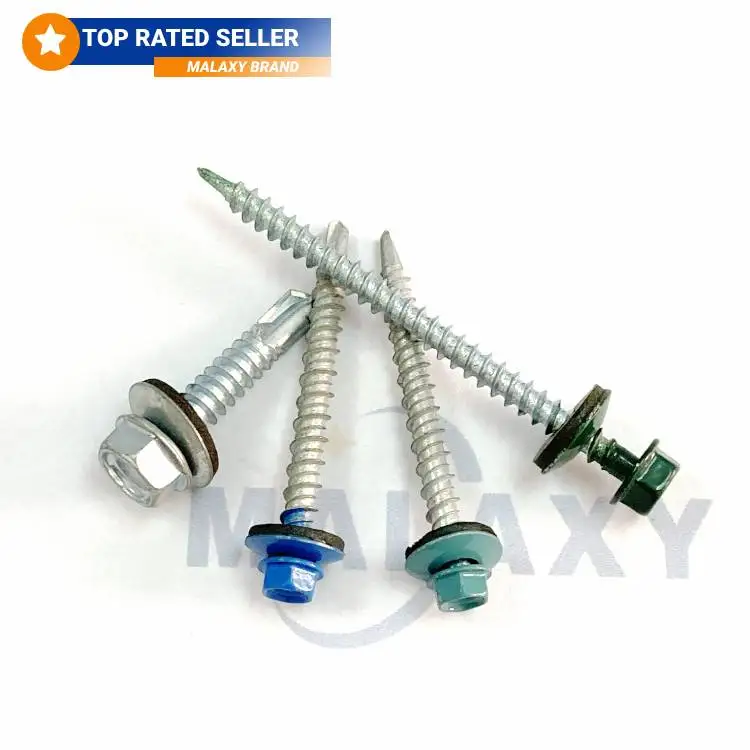MALAXY Ss Flat Head Din7504K Hexagon Washer Head Hex Head Yellow Pvc Self Drilling Roofing Screws
