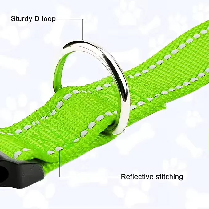 MEOW LOVE Adjustable Soft Night Reflective Nylon Webbing Rope Stripe Cat Dog Collar Pet Leash