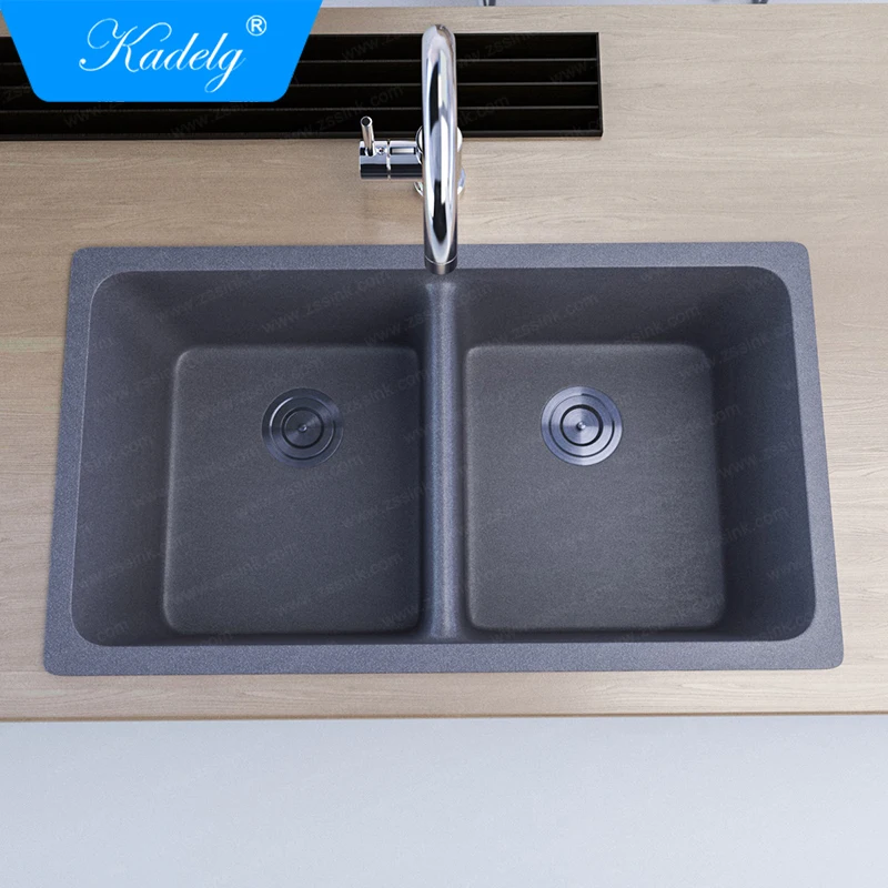 Granite Undermount Kitchen Sink Double Bowl Resin Composite Black Sink