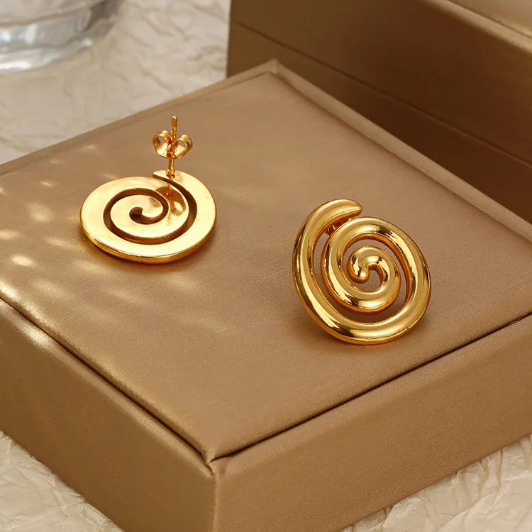 Серьги хиппи аксессуары 18K PVD позолоченные серьги из нержавеющей стали серебряные золотые поворотные серьги-гвоздики с резьбой