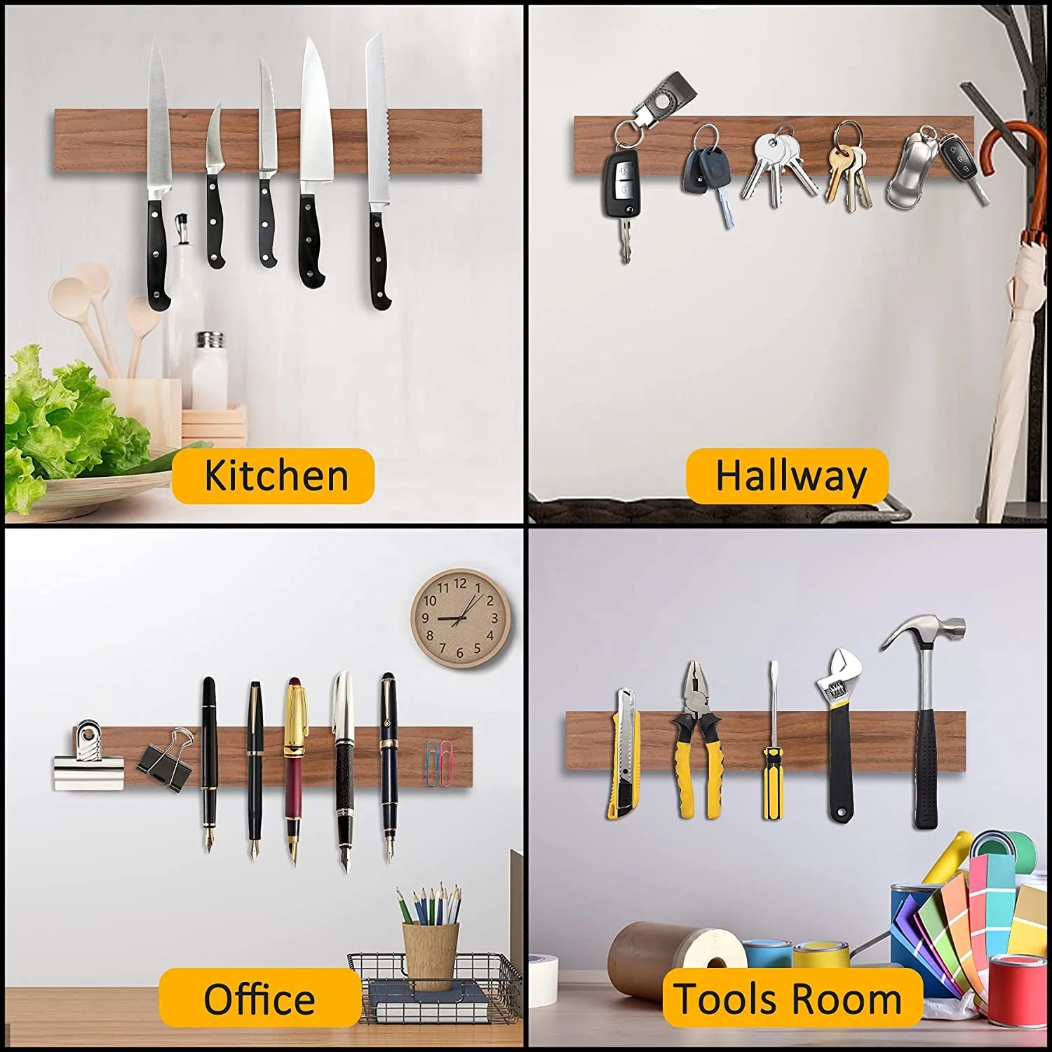 Black Walnut Magnetic Knife Holder Magnetic knife holder on the wall to organize your kitchen - easy to install